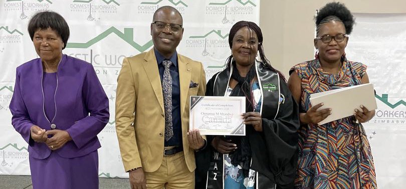 CanEmbZimbabwe's tweet photo. Congratulations! Félicitations! Makorokoto! Amhlophe ! to all the graduates 🎓of the @DWAZimbabwe . 🇨🇦 is a proud partner through #CanadaFund of a project that empowered domestic workers with skills and labour rights. #Canada4Rights #SDG8 https://t.co/Nz73Qc3XYw