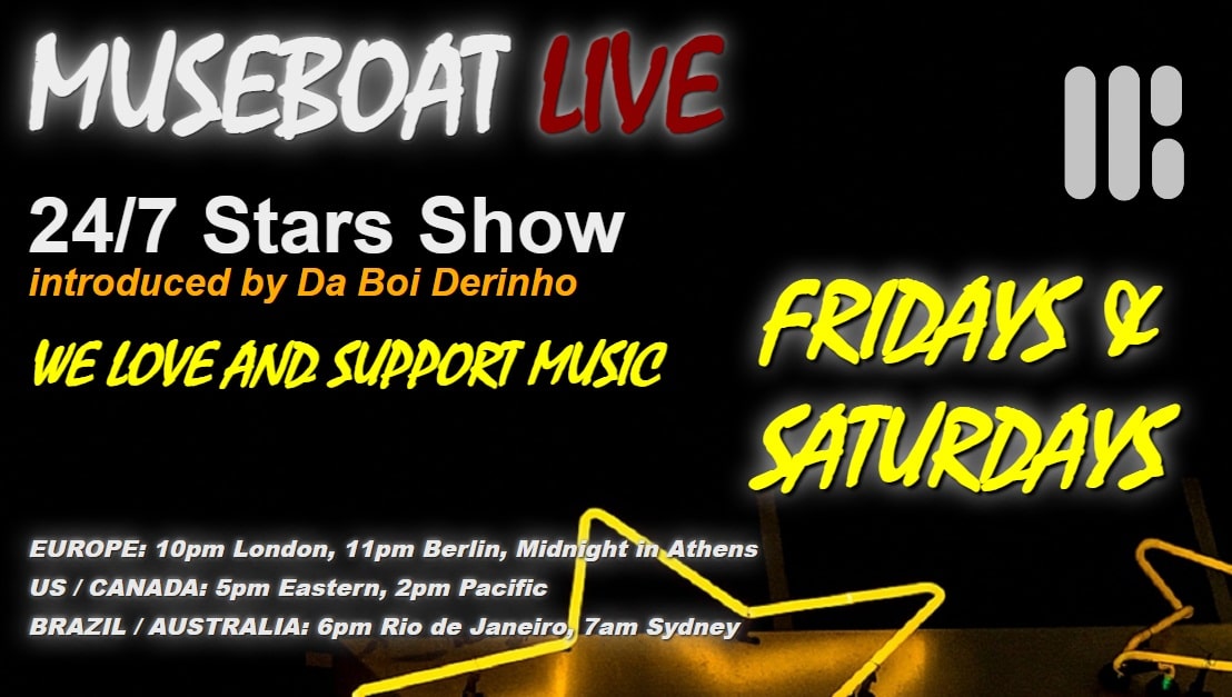 #RETWEET & #TUNEIN ;-) 24/7 Stars Show at museboat.com is also with @accidentalpres @amplifiedsound @AnnaGutmanis @BarnabyHazen @BillBillsong @brokenwingband @RoyalArchitects @cobalto80th @cozmicsoulfire Tune in at bit.ly/3L13ZKj @ArtistRTweeters