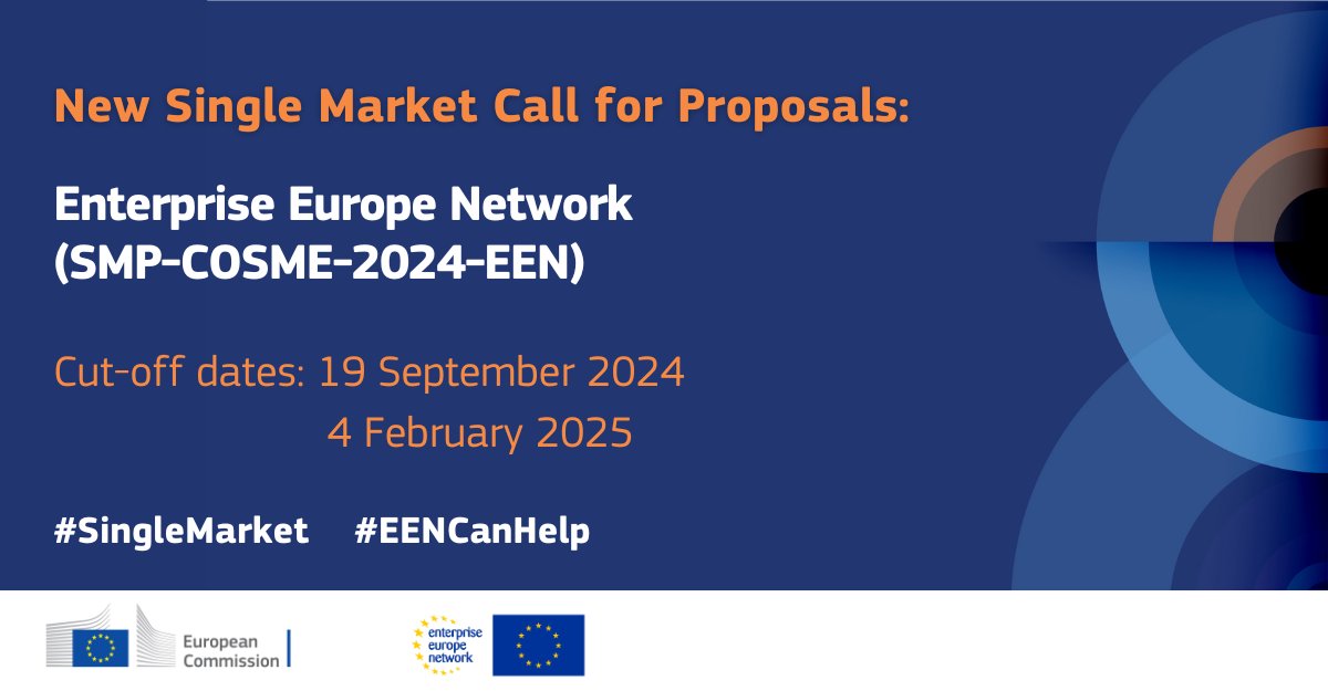 🆕 Enterprise Europe Network Call for Proposals! The purpose of the Enterprise Europe Network is to help European #SMEs innovate, grow and scale in the #SingleMarket & beyond. Interested? We will organise a dedicated info session soon. Learn more 👉 europa.eu/!pRBYDP