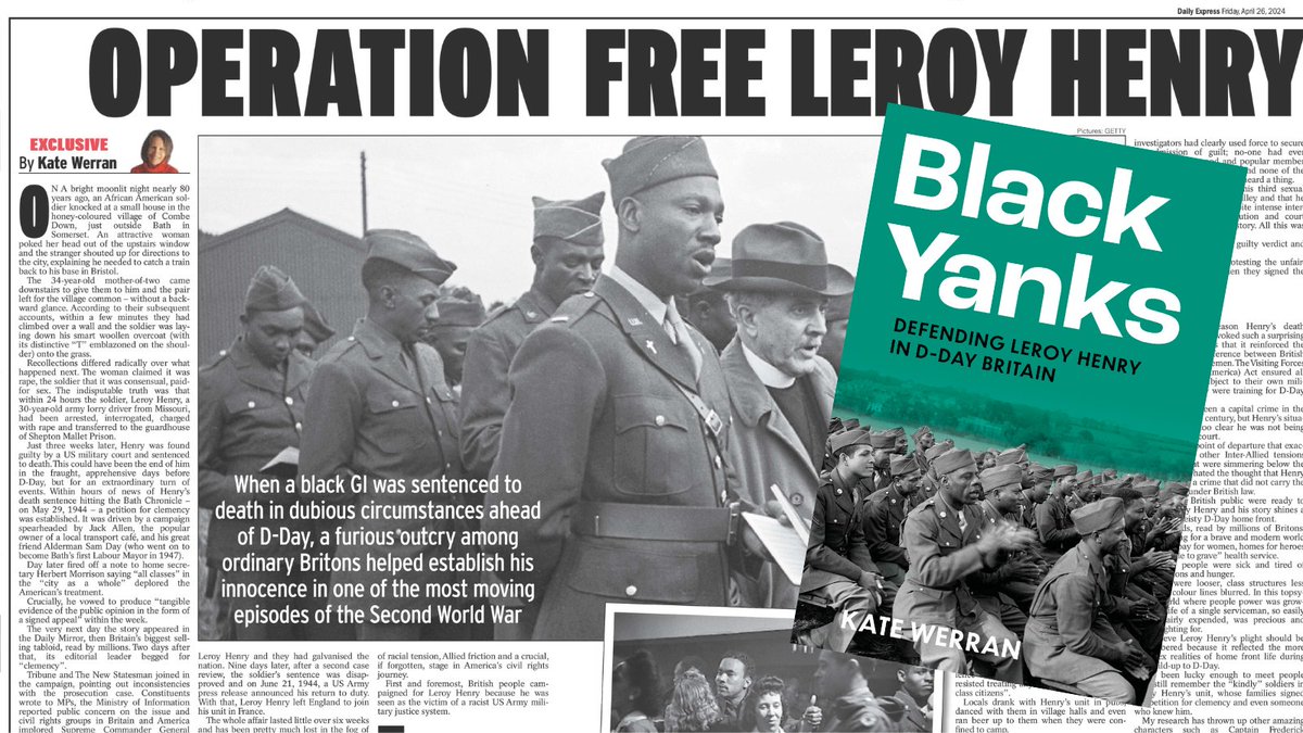 OUT TODAY in @Daily_Express! Read @WerranKate's uplifting article on how a black GI's wrongful death sentence was overturned in D-Day Britain. View online here 👉 bit.ly/3w9FS7L #BlackYanks