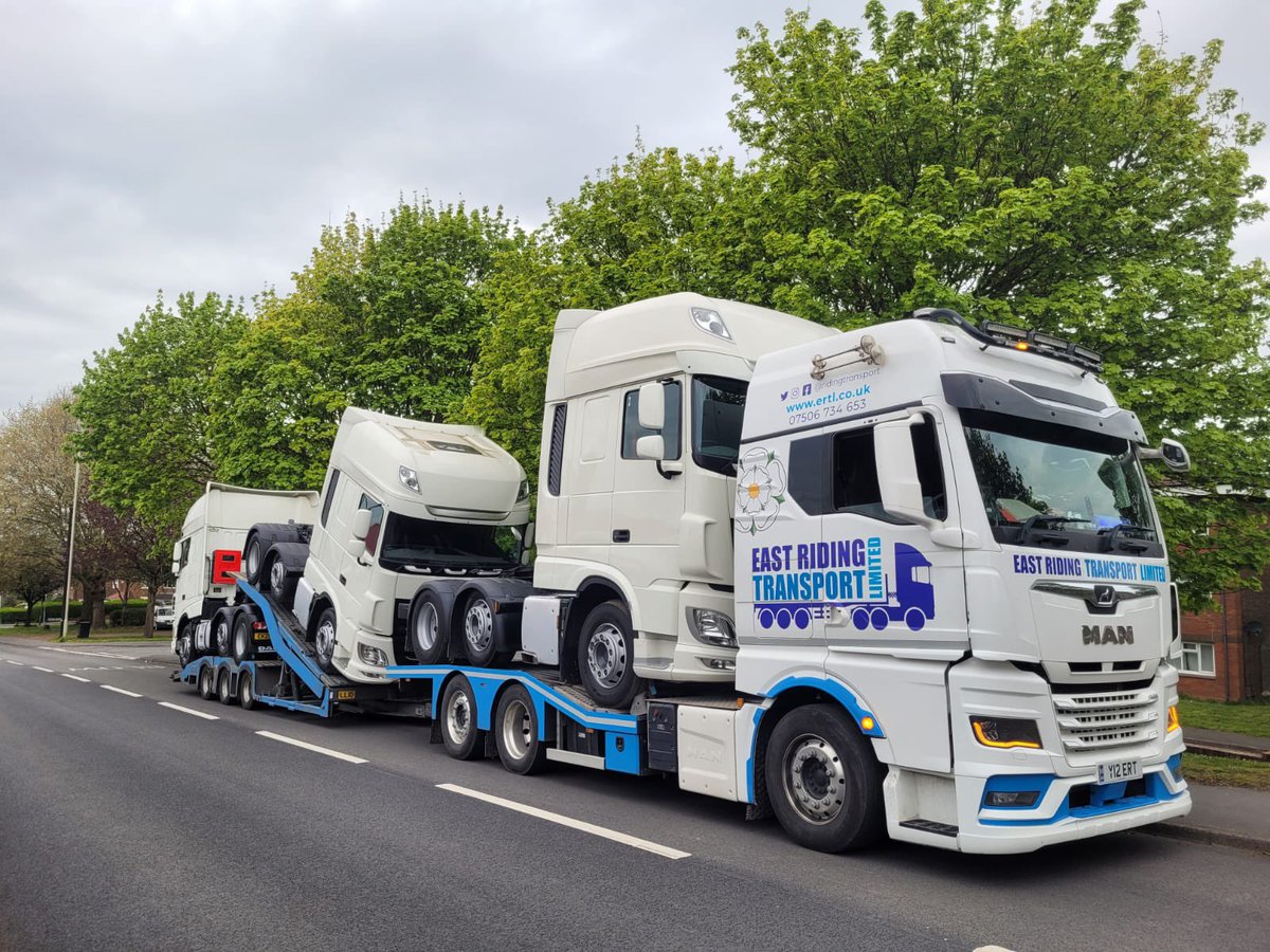 Out for delivery today we’ve got three new Dafs to deliver. All loaded on our very own #MAN transporter. @MANtruckandbus @DAFTrucksUK #Haulage #Logistics #Transporter #Trucking #Lorry #HGV #DAF #Photo #Collection #Delivery #UKWide.