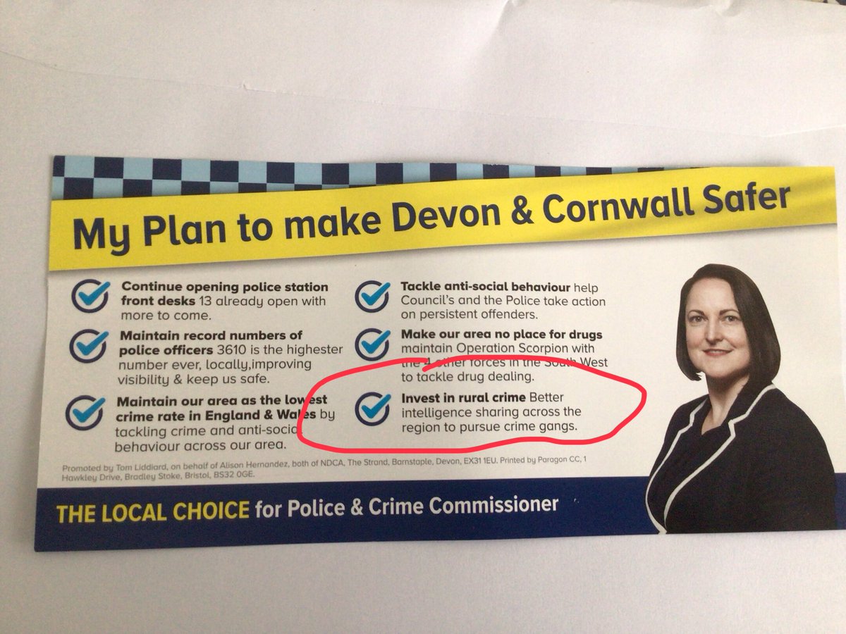 Just dropped through my door, Tory leaflet for the local Crime Commissioner election. Sadly, I’ve already voted, if only I’d known that the Tories will make Devon safer, after 14 years of the Tory Govt making it more dangerous. “Investing in rural crime” is now a priority 😂😂.