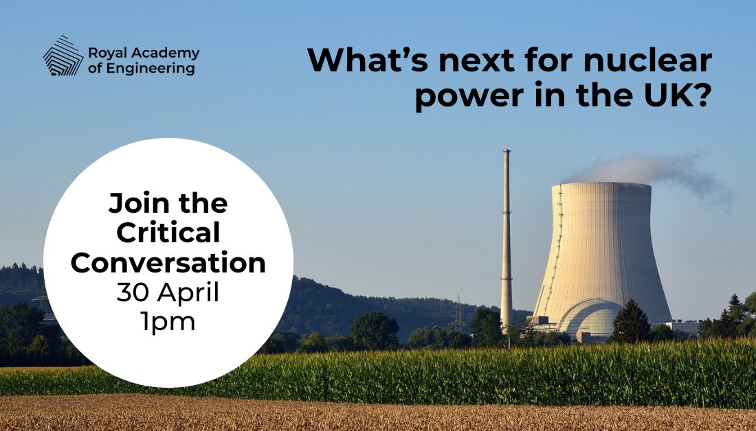 RAEngNews's tweet photo. What's next for nuclear power in the UK?

Join our Critical Conversation on Tuesday where we'll be discussing it: https://t.co/LaJ5VyyaNo

#EngineeringZero https://t.co/AkZ4lhcMFy