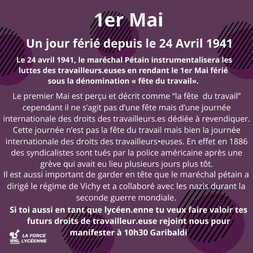 MNLRhone's tweet photo. Le #1erMai on se mobilise ! Rendez-vous à 10h30 à Garibaldi. https://t.co/VcGdU7Yf9i