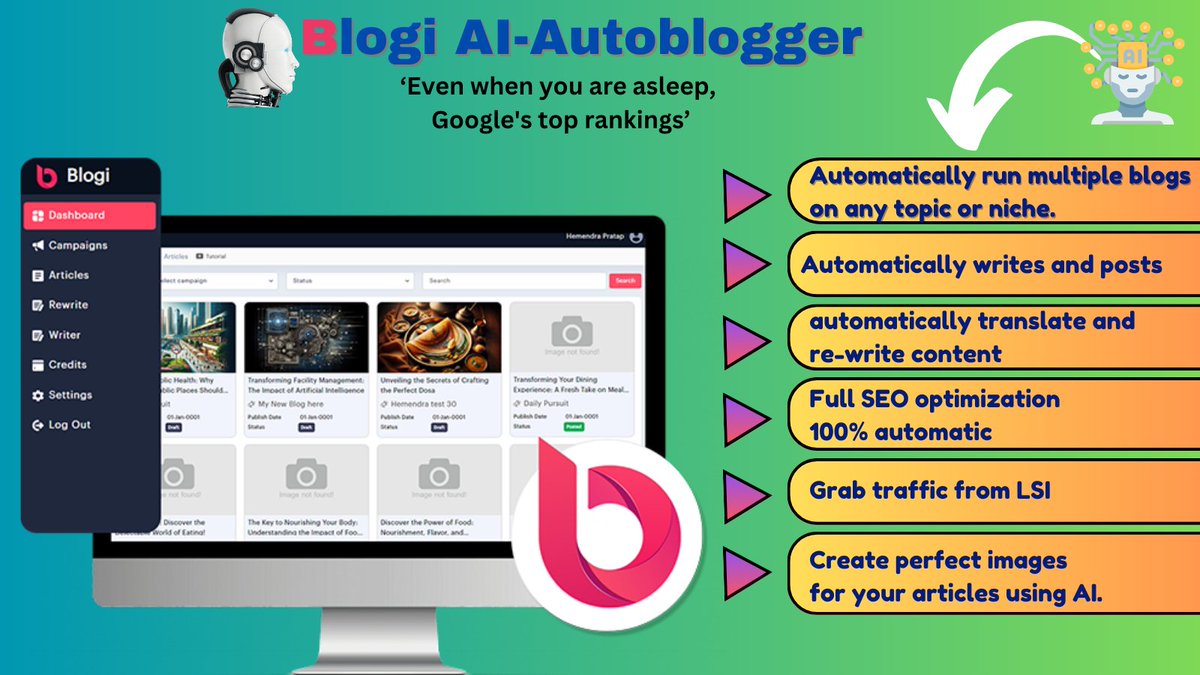 hishala1's tweet photo. Blogi AI Autoblogger-Writes the article,Does the SEO and posts it to your blog. 100% automatic. No need to be a SEO expert.
👉https://t.co/OswcrH9mF9
Automatically post articles to your blog with full SEO optimization.Automatically creates illustrations and infographics https://t.co/2YBstGza8k