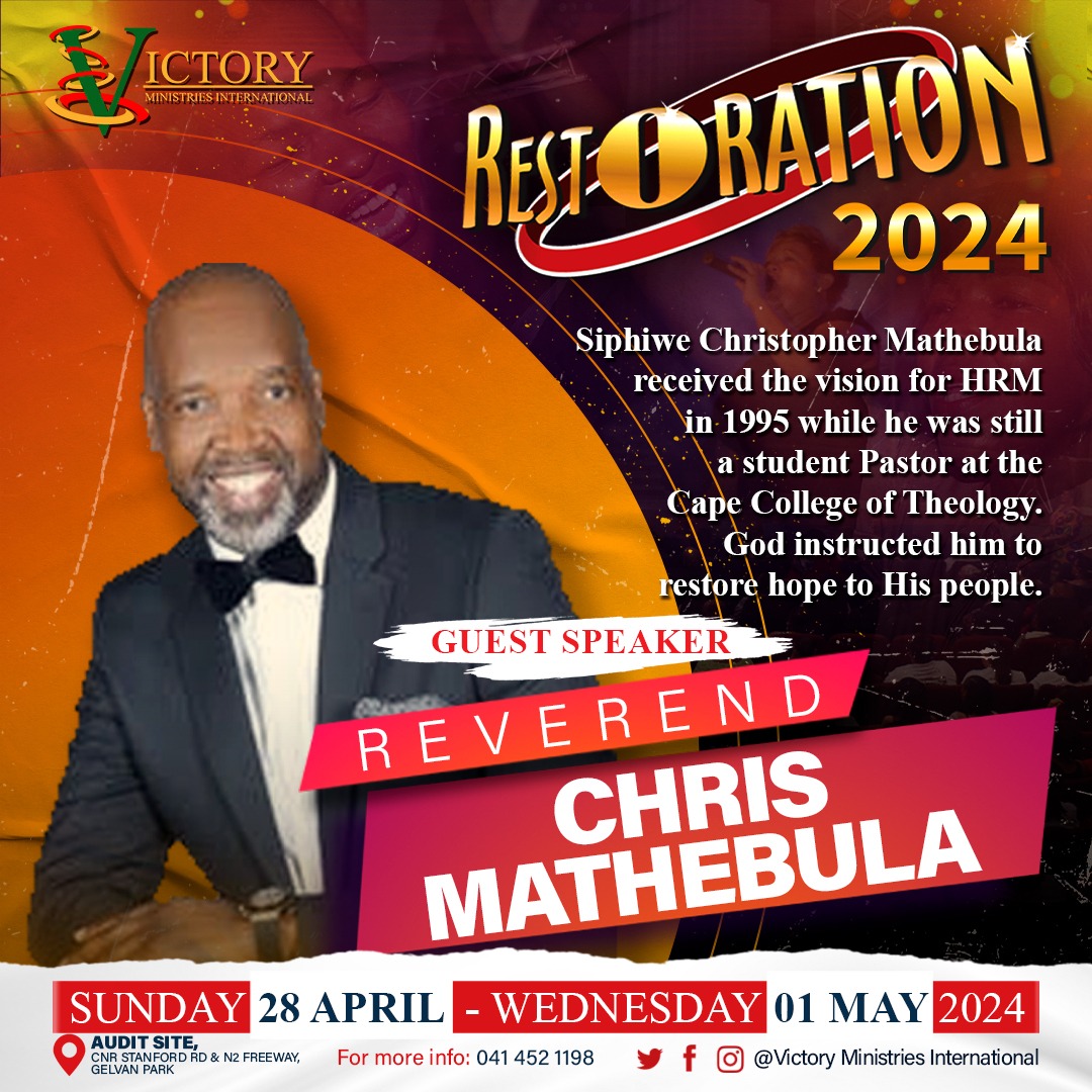 🔥🔥🔥 𝐑𝐄𝐒𝐓𝐎𝐑𝐀𝐓𝐈𝐎𝐍 𝟐𝟎𝟐𝟒🔥🔥🔥
𝐑𝐞𝐯. 𝐂𝐡𝐫𝐢𝐬 𝐌𝐚𝐭𝐡𝐞𝐛𝐮𝐥𝐚 𝐢𝐬 𝐜𝐨𝐦𝐢𝐧𝐠 𝐭𝐨 𝐭𝐡𝐞 𝐑𝐞𝐬𝐭𝐨𝐫𝐚𝐭𝐢𝐨𝐧 𝟐𝟎𝟐𝟒! 𝐆𝐞𝐭 𝐫𝐞𝐚𝐝𝐲 𝐟𝐨𝐫 𝐚𝐧 𝐮𝐧𝐟𝐨𝐫𝐠𝐞𝐭𝐭𝐚𝐛𝐥𝐞 𝐞𝐱𝐩𝐞𝐫𝐢𝐞𝐧𝐜𝐞 𝐚𝐬 𝐰𝐞 𝐠𝐚𝐭𝐡𝐞𝐫 𝐭𝐨𝐠𝐞𝐭𝐡𝐞𝐫! 🌟🌟