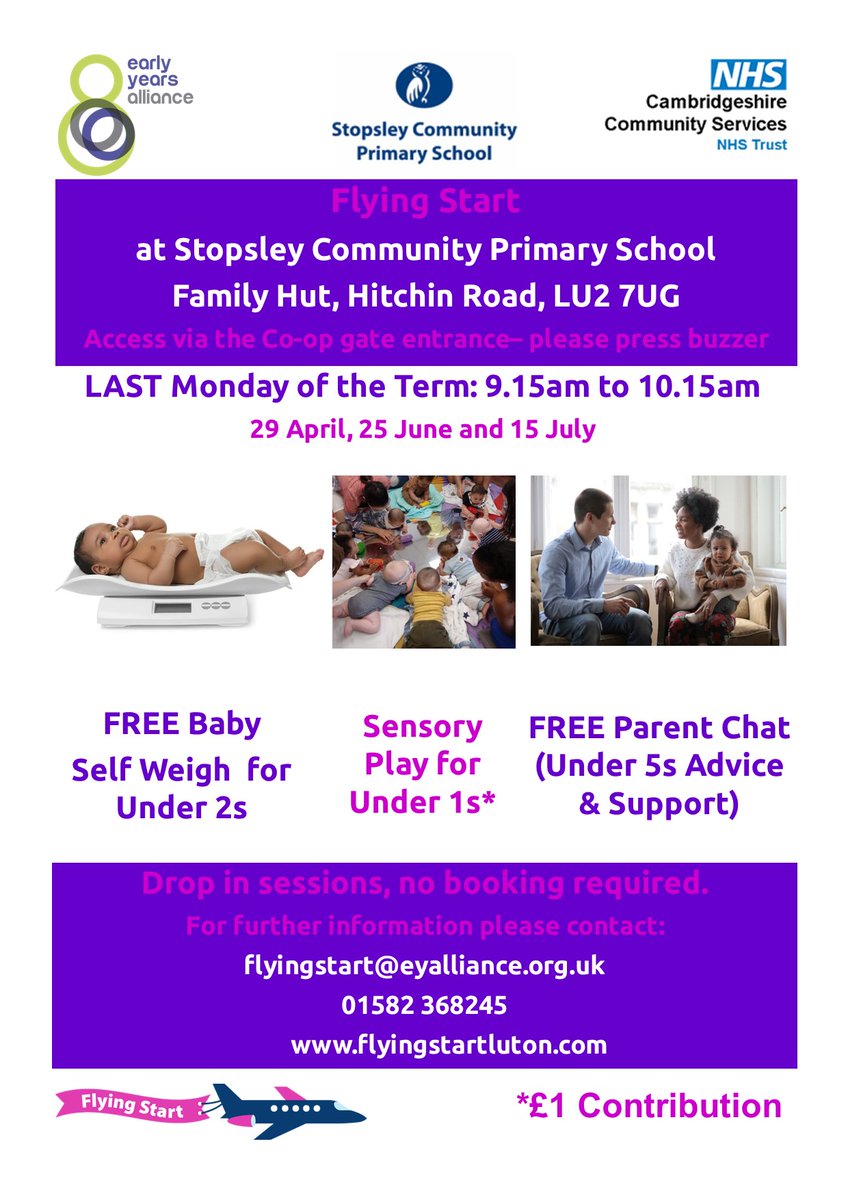 We are back at Stopsley Community Primary School on Monday (29 April) for Baby Weigh, Sensory Play and Parent Chat- please note we are finishing at 10.15am this time (instead of 10.30am). No need to book- just drop in :)