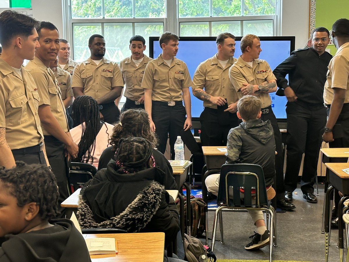 Over 80 Sailors read to our 6th grade students @WaterviewElem from USS George HW Bush. @trtguy @ebracyPPS @SterlingWhite59 @PortsVASchools @nbookerpps @WAVY_News