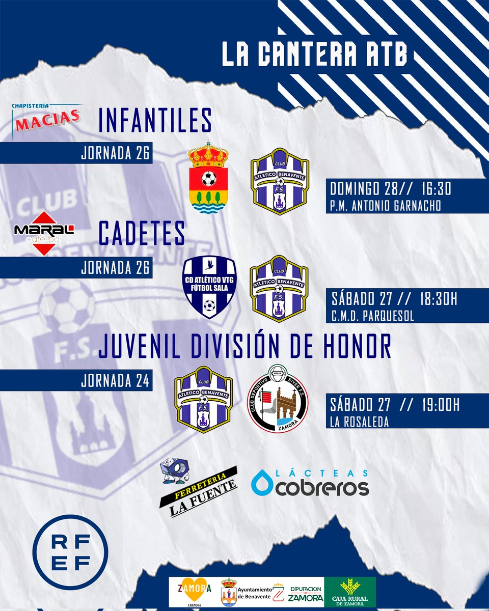 💙 LA CANTERA ATB // PRÓXIMOS PARTIDOS !

#LaCanteraATB 
#BenaventeNuncaSeRinde 
#SomosFutsal