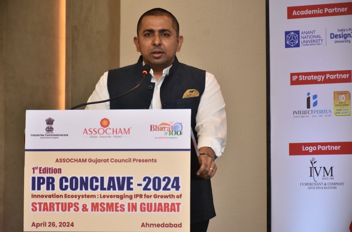 Shri Nakul Sharedalal, Chairman- IPR Committee, #ASSOCHAM Gujarat Council, set the context at the inaugural session of the #IPRConclave2024, themed “Innovation Ecosystem: Leveraging IPR for Growth of Startups & MSMEs in Gujarat. He emphasized, that #MSMEs in #Gujarat have shown…