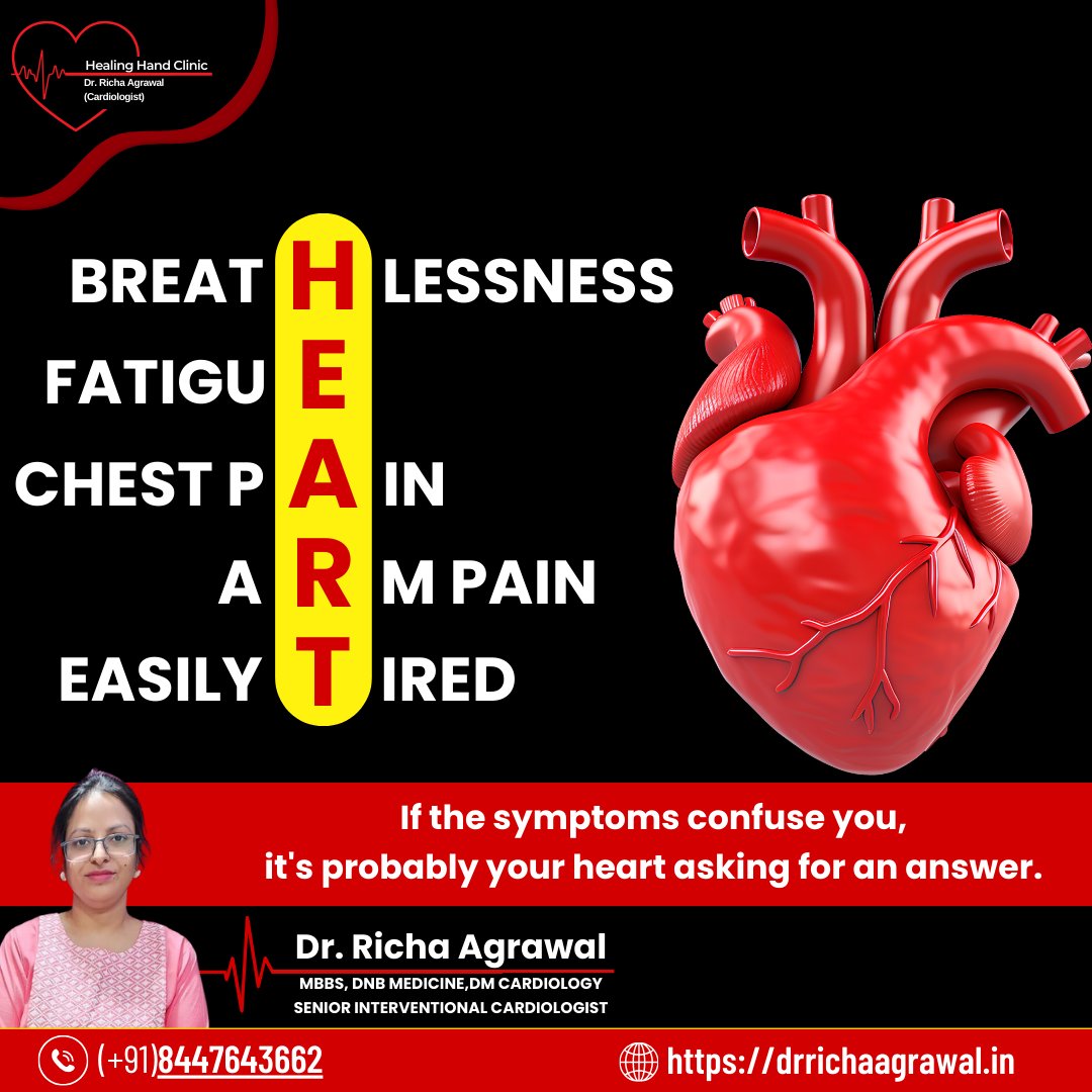 Don't ignore the signs. Consult with Dr. Richa Agrawal, Best Cardiologist in Vaishali for expert advice. 

📳(+𝟗𝟏) 𝟖𝟒𝟒𝟕𝟔𝟒𝟑𝟔𝟔𝟐

#healinghandclinic #DrRichaAgrawal #Cardiologist #HeartHealth #ListenToYourBody #CardiologyAwareness #femalecardiologist #heart #Ghaziabad