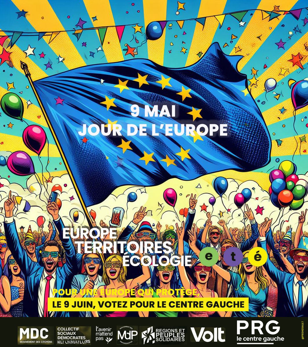 🇪🇺 #EuropeanDay : Bonne fête à tous les européens ! 🇪🇺 👉 Pour faire de l' #Europe une #chance et un #bouclier au service de nos #emplois, de nos #libertés et de l' #avenir de nos enfants, le 9 juin, je vote la liste @ETE_2024 menée par @Lacroix_PRG 🟡🟢🟣 @PartiRadicalG