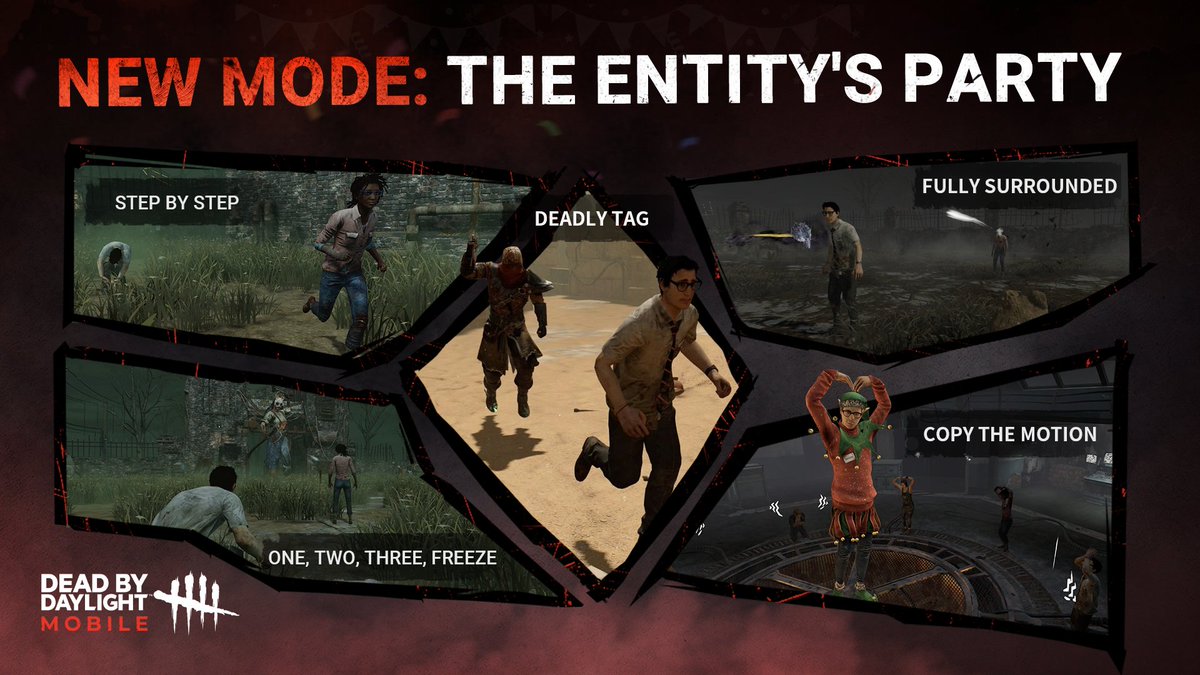 Enjoy a temporary reprieve from the endless chase, where terror and fun become one. The Entity's Party ongoing now! #DeadbyDaylightMobile