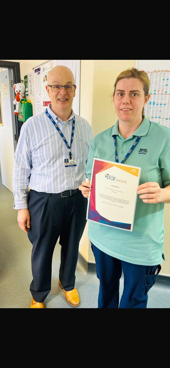 Congratulations to Tammy a Domestic Assistant in the Orange Zone who was presented with her well deserved nomination for a Star Award this morning by the General Manager, Facilities & Estates. @NHSG_Facilities @NHSGrampian @NhsgStarAwards @pmatthews_1 @LisaCha21497374