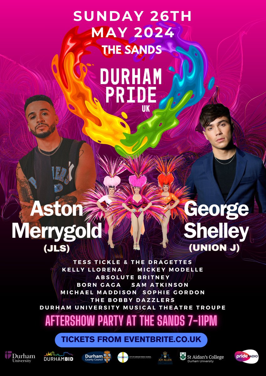 Spring Bank Holiday weekend in Durham is going to be something very special with headliner Aston before his JLS tour! VIP nearly sold out! eventbrite.co.uk/e/durham-pride… @durham_uni @DurhamCricket @DurhamCouncil @DurhamPCC @DurhamPolice @ThisisDurham @DurhamGala @miss_tesstickle