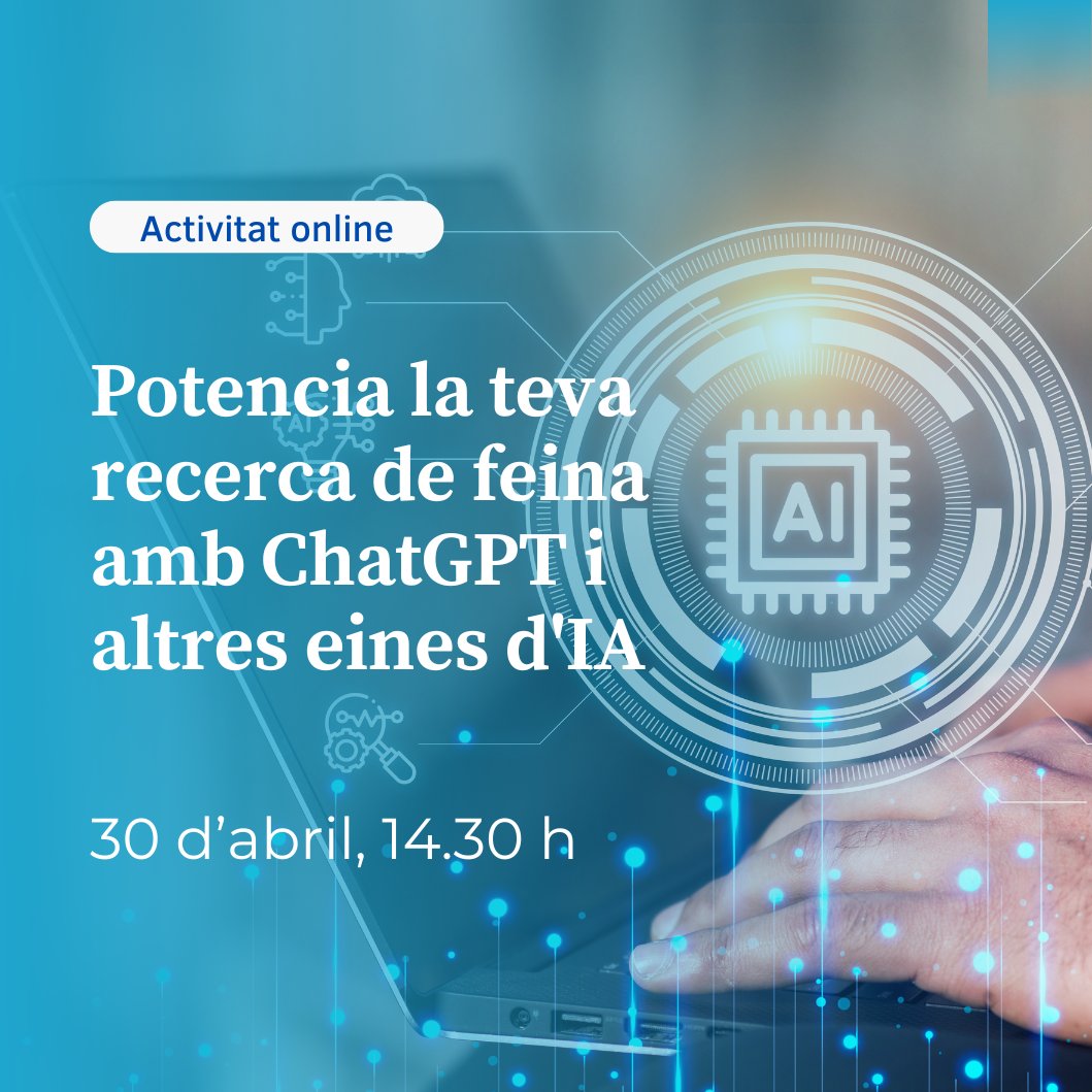 🤖 Descobreix com les eines d'intel·ligència artificial poden facilitar la teva recerca de #feina o #pràctiques. 🗣️ Amb l'@ARiVigueras, formadora i orientadora professional especialitzada en la cerca de feina 2.0, Social Media, marca personal i RH. 🔗 bit.ly/4b7vQmm