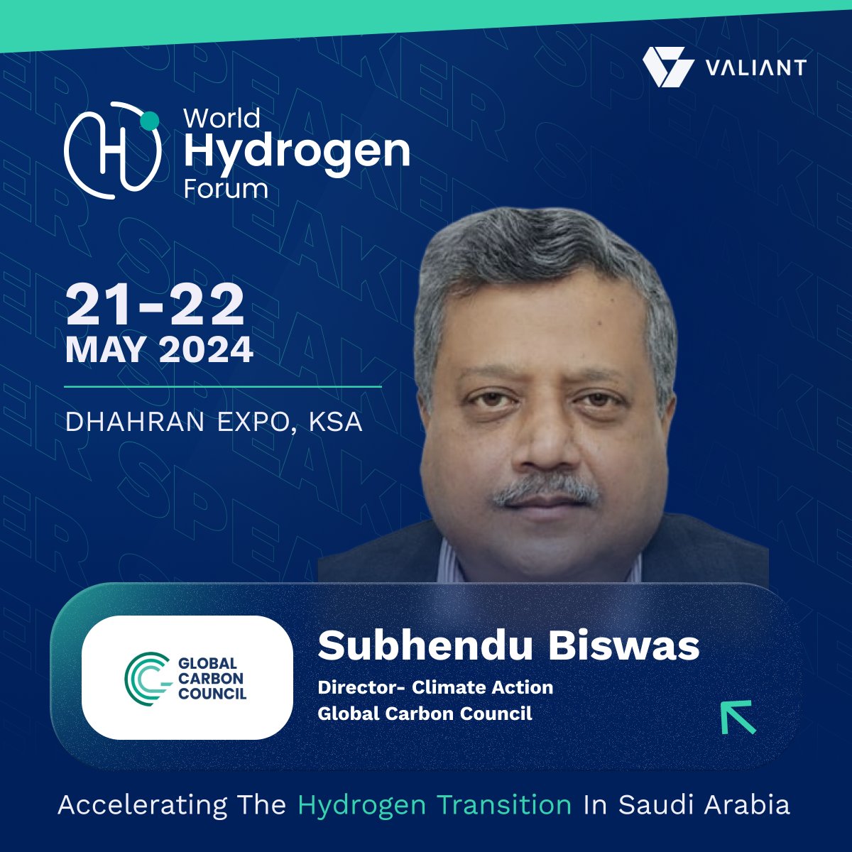 We are thrilled to announce that Subhendu Biswas, Director- Climate Action, Global Carbon Council will be a distinguished speaker at the World Hydrogen Forum.

Register today at tinyurl.com/4mwayx9n

#whf #worldhydrogenforum #hydrogen #dhahranexpo #saudiarabia #dammam