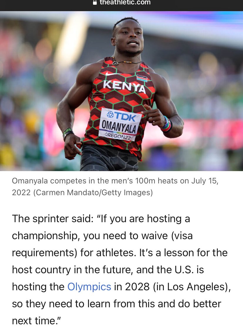 The Athletic reports that concerns have been raised with the United States government over fears supporters may be deterred from the 2026 FIFA World Cup owing to excessive wait times to process visa applications to visit the country. They also quoted Kenyan sprinter…