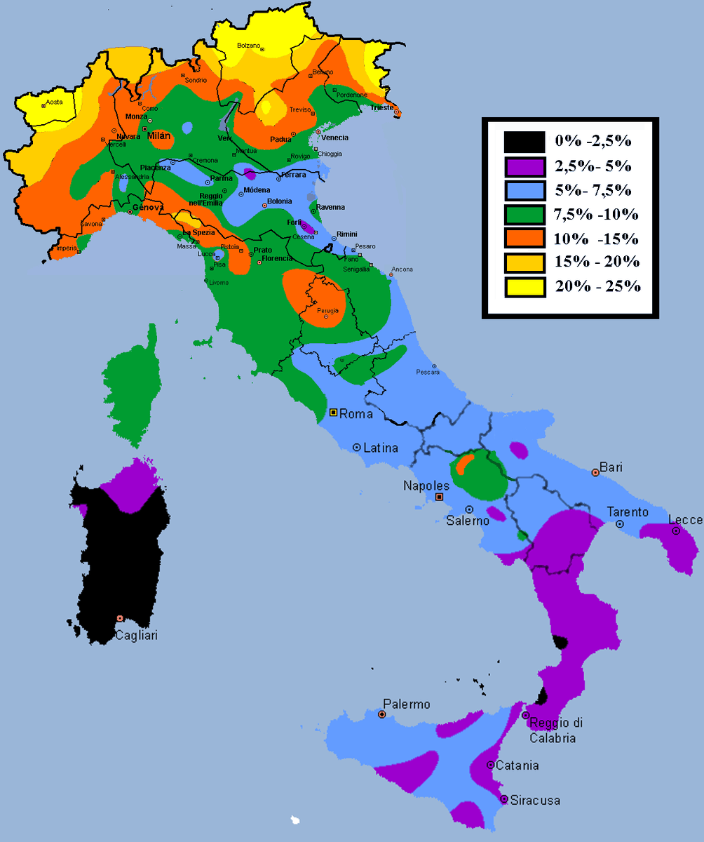 Percentage of blond hair in Italy.