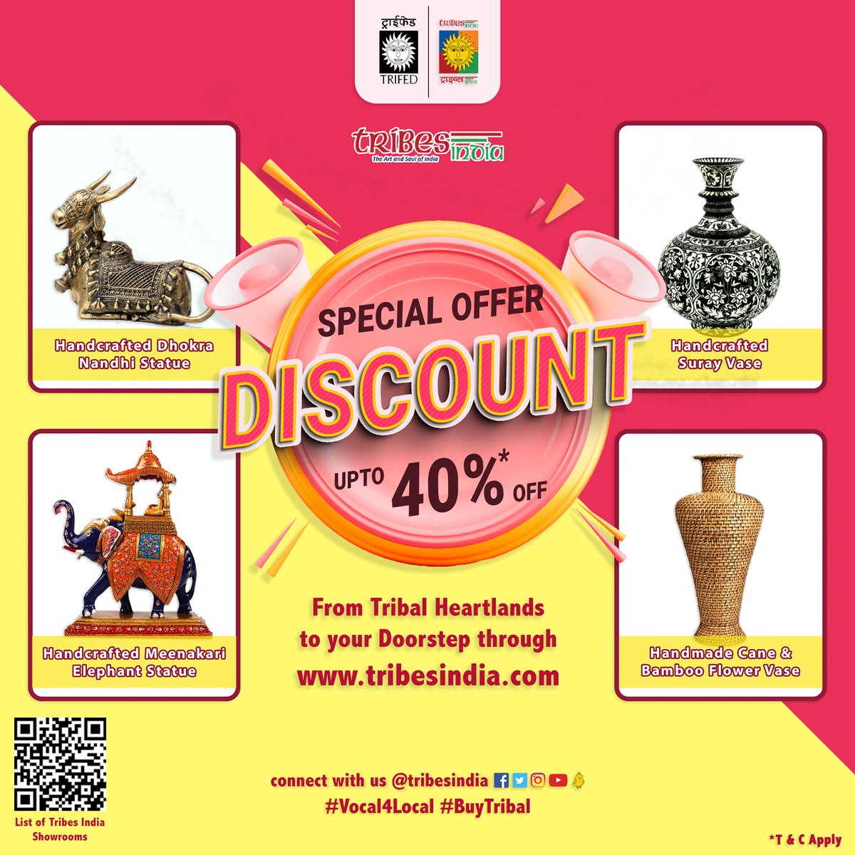 Get ready for a #specialoffer! Enjoy #discounts of upto 40% on #tribalhandloom & #handicraft products, and up to 10% off on organic food products.

Don't miss out on these great deals!: tribesindia.com

#Vocal4Local #BuyTribal #ClearanceSale