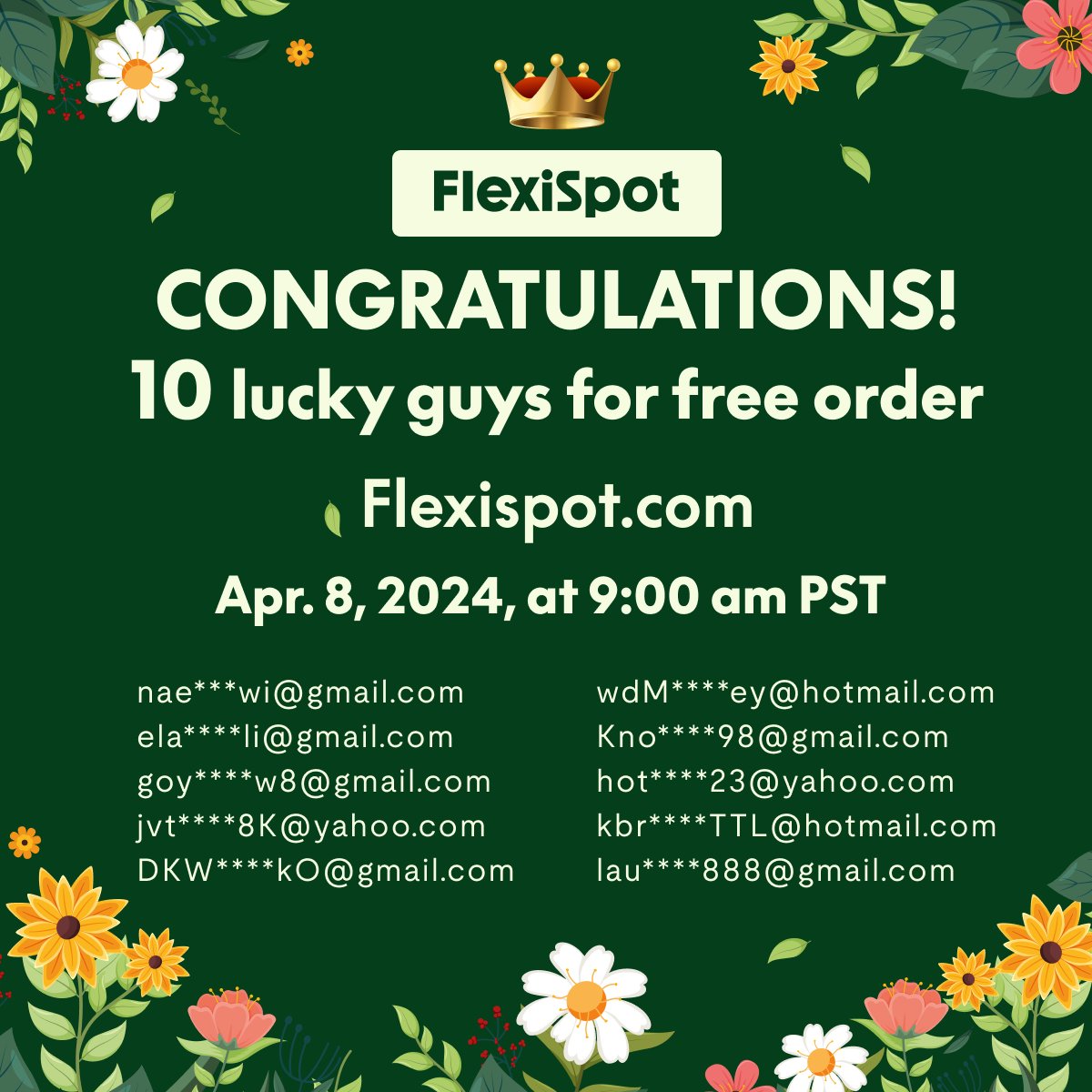 Congrats to the winners of our Spring Free Order Events in Apr. 8th！ Please check your email to claim the prize if you are on the list!#flexispot