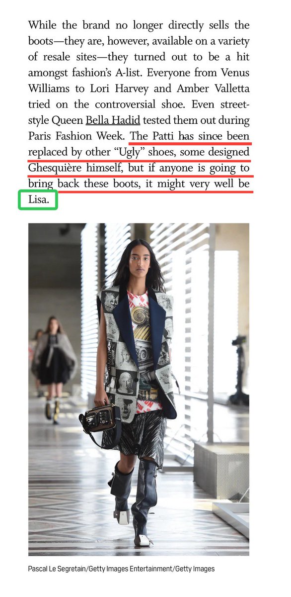 SOLARSHIIII's tweet image. [W MAGAZINE]

กล่าวว่าแม้ว่ารองเท้า Patti จะกลายเป็นรองเท้าที่ได้รับความนิยมในหมู่ผู้นำด้านแฟชั่น แต่หลัง PFW ก็ถูกเรียกว่าเป็นรองเท้าที่ "น่าเกลียด" แต่ถ้าใครสักคนจะชุบชีวิตรองเท้าคู่นี้กลับมาอีกครั้งอาจเป็น #LISA  

ความตัวมัมแฟชั่น ความไม้แขวนเริ่ดอะใส่ออกมายังไงทั้งสวยทั้งเท่