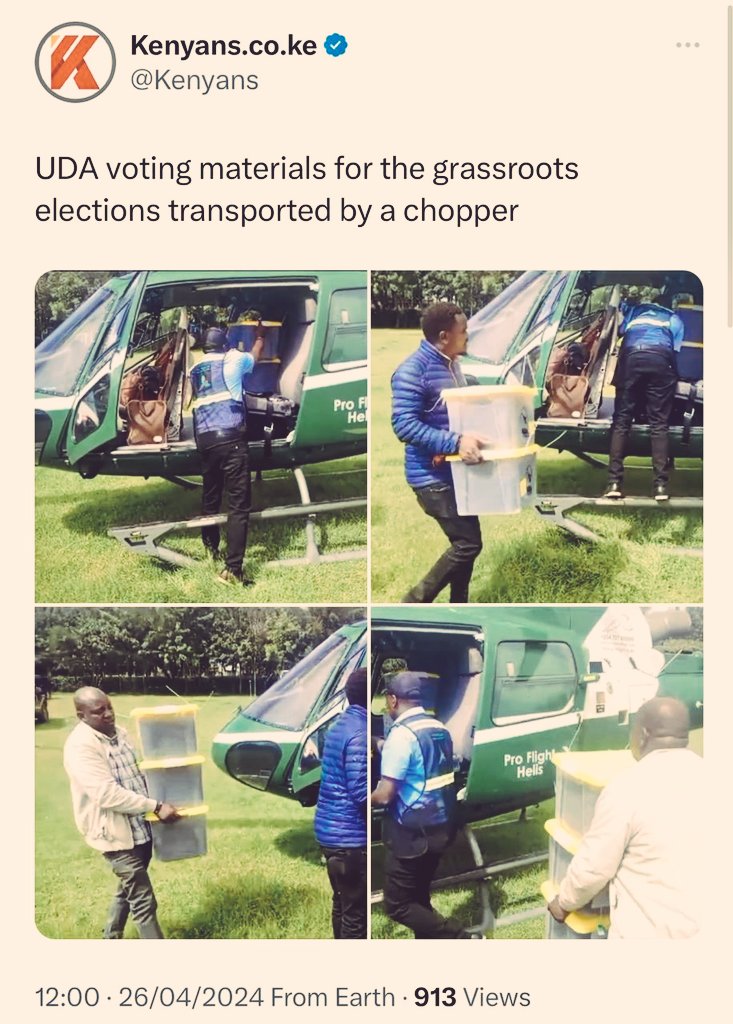 As flood victims wait for Ruto to send the help he promised 24 hours later, the choppers that were to rescue them have been diverted to carry UDA ballot papers for marooned flood victims to vote on rooftops. We thank God for Benny Hinn.