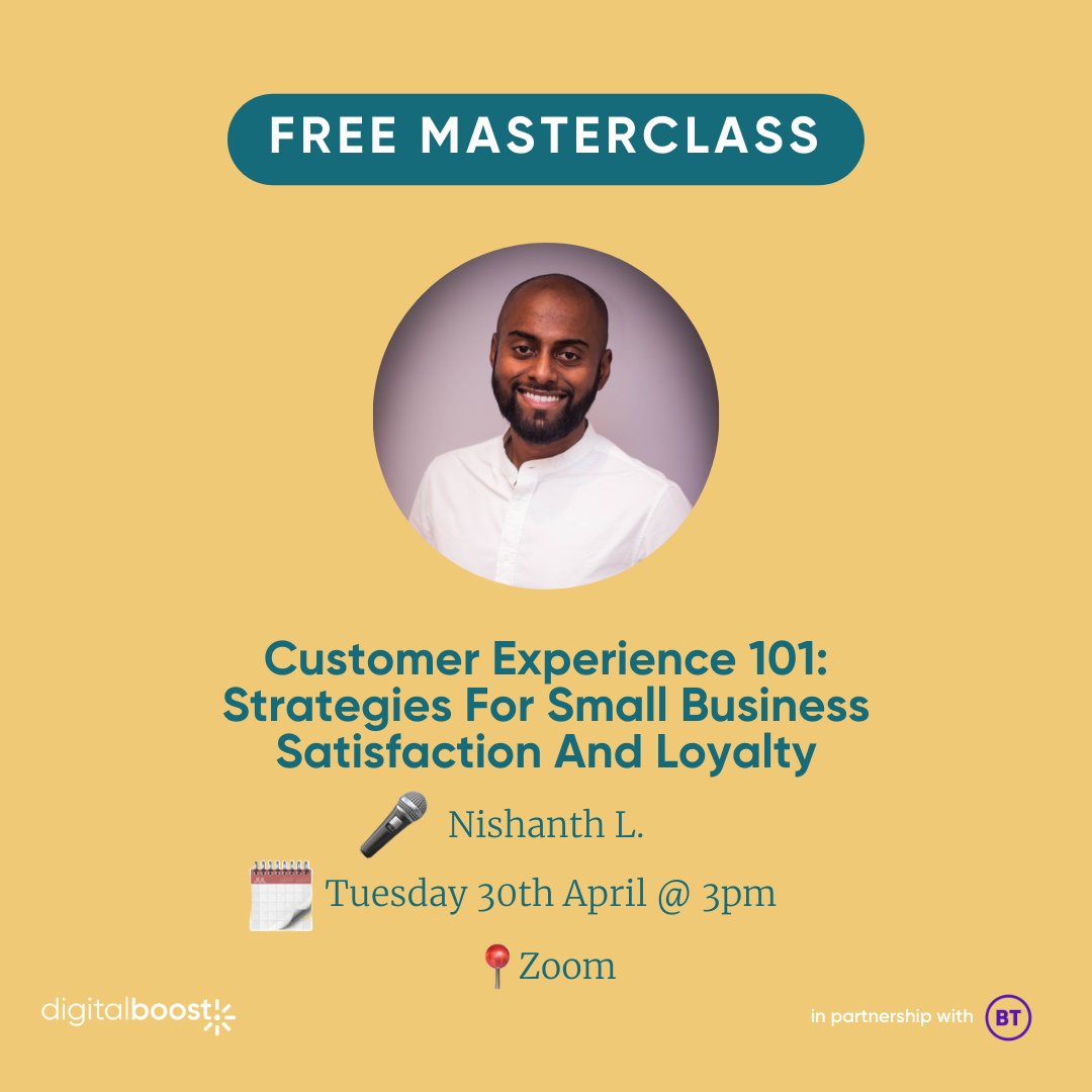 Are you delivering a 5⭐️ customer experience? If you're ready to develop your dream customer experience, make sure you save your spot at Nishanth's Masterclass 🚀 Register for free here 👇 eu1.hubs.ly/H08GSzC0
