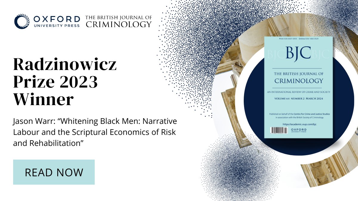 Congratulations to @WarrCriminology on winning the prestigious Radzinowicz Prize! The prize is awarded by the BJC to honour the greatest contribution to criminology published by the journal. Read all the Radzinowicz Prize-winning papers for free here: oxford.ly/3UrX9lO