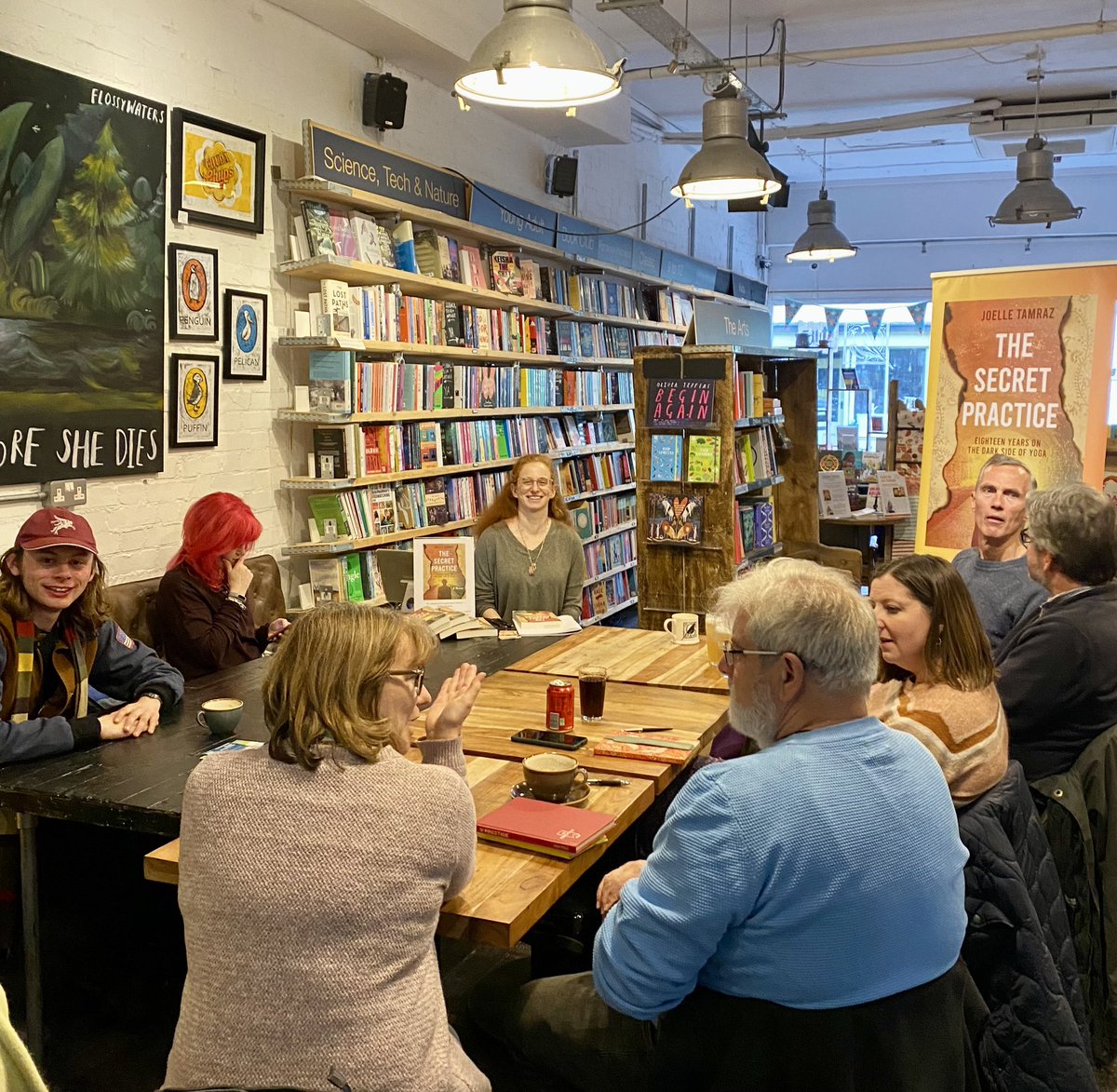 A very interesting author talk at @GoldfinchBooks_ last night, with @JoelleTamraz . Joelle shared her memoir, ‘The Secret Practice: 18 years on the dark side of yoga’, with our Charm writing group, and her story was fascinating and cautionary. #authortalk #memoir #writinggroup