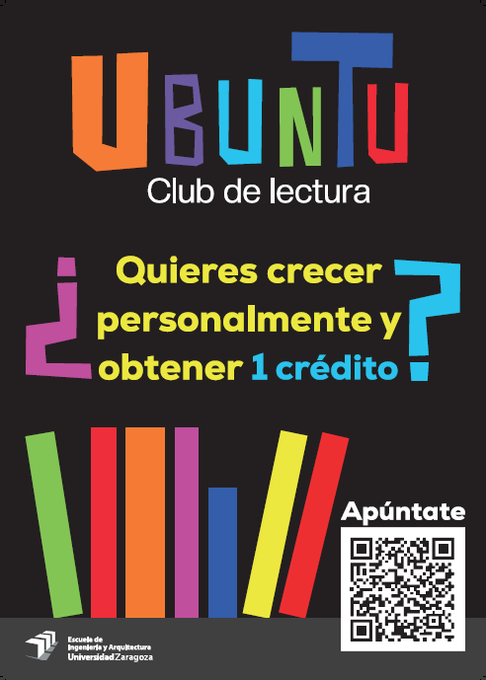 Club de lectura 📗 UBUNTU de la <a href="/EINAunizar/">EINA Unizar</a> 
¿Quieres crecer personalmente y obtener un crédito? Es muy fácil…   Solo tienes que participar <a href="/ceeina_unizar/">Consejo de Estudiantes EINA</a> 
Más información y novedades 👇 Síguenos 
acortar.link/y3fCRn