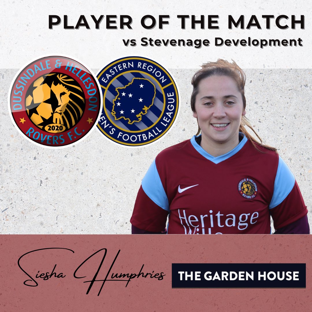 As voted for by you, POTM in last Sundays win was @Sieshaaa who even bagged herself a goal from left back. Congrats Siesha. Siesha is sponsored by @TheGardenHouse5 #upthedussy
