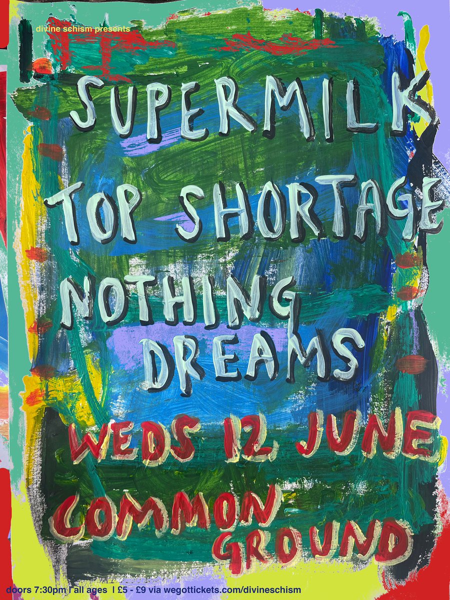 New lineup and poster! Joining Supermilk well have @topshortage and Nothing Dreams - YES!!! All age show (u14s accompanied by an adult) plus the venue is wheelchair accessible! Tickets here - see you there! wegottickets.com/event/617752
