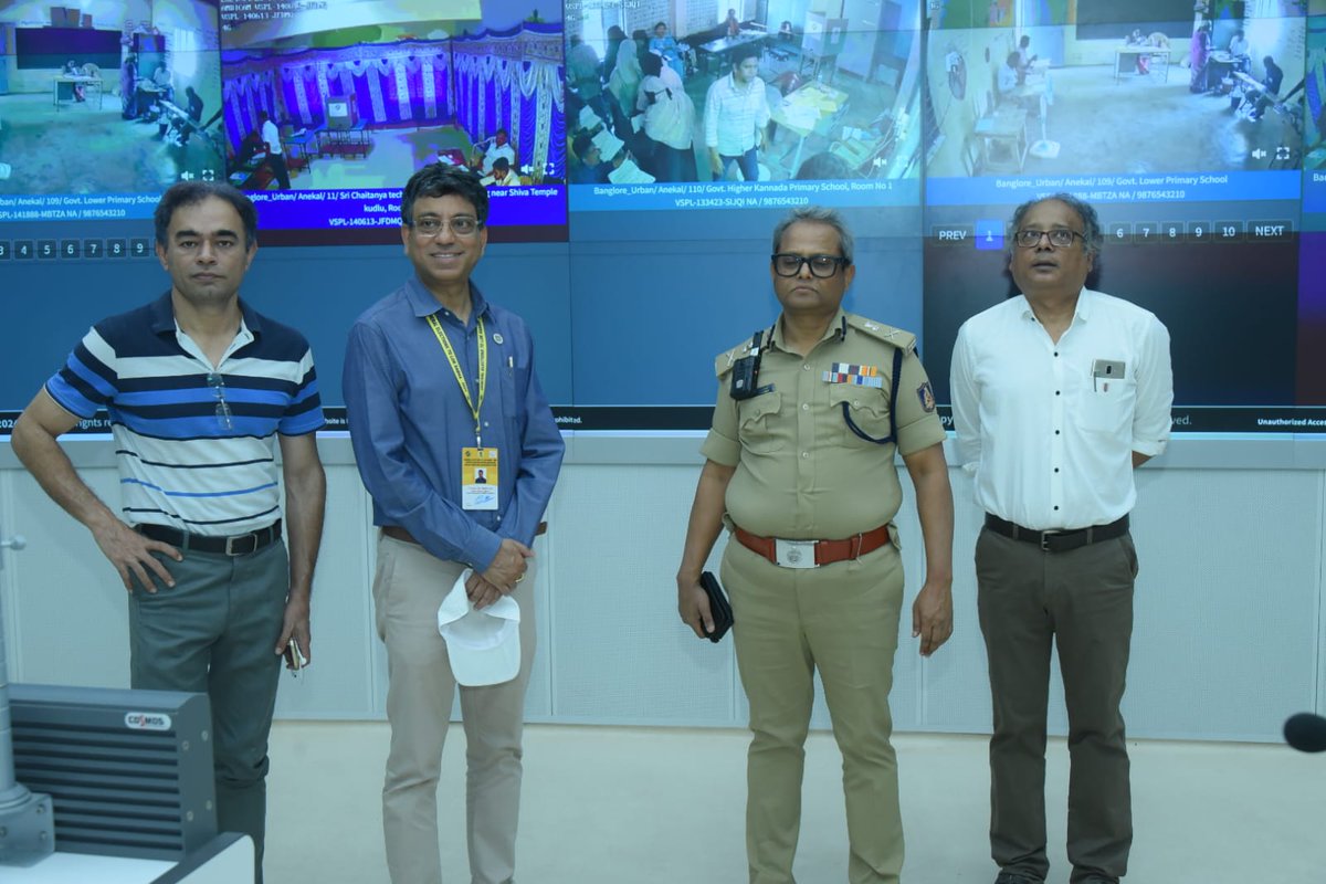 #BBMP Commissioner Tushar Giri Nath and Police Commissioner B Dayananda inspect webcasting in polling booths at Command Centre. #LokasabhaElection2024 #Bengaluru