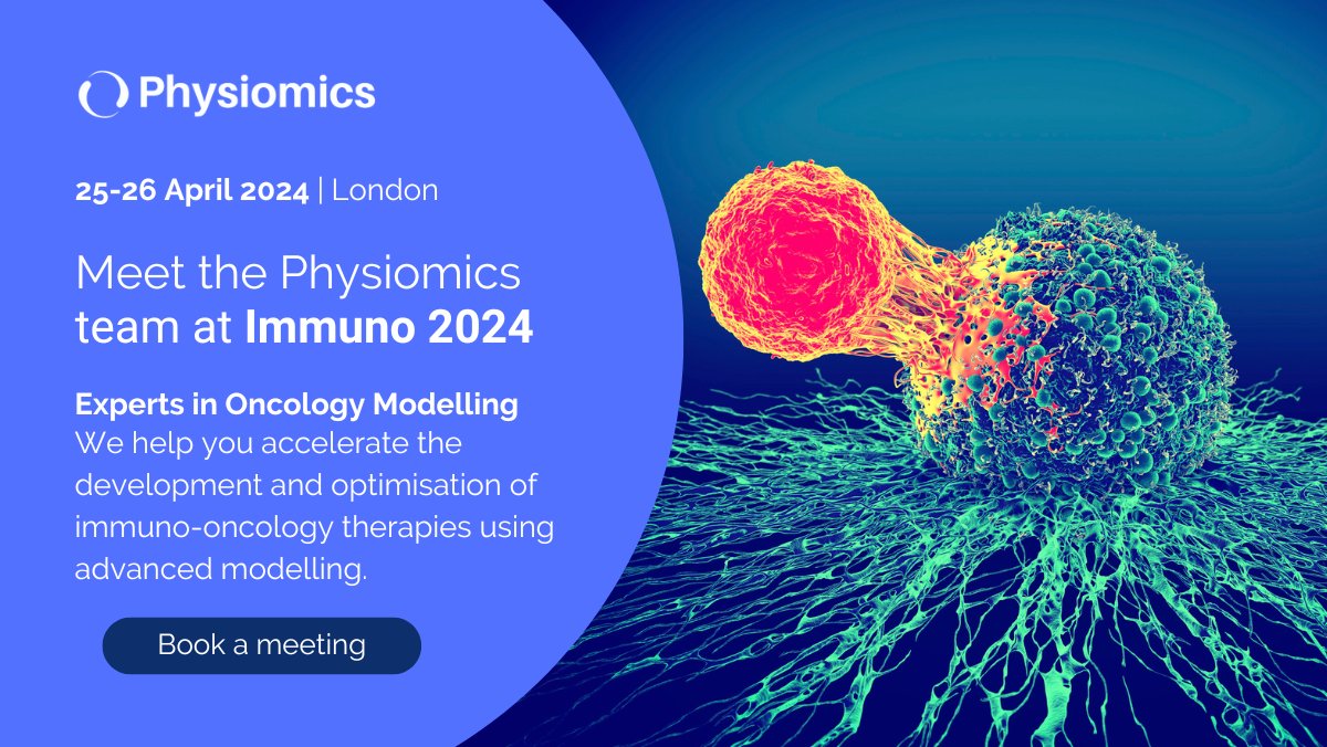 It's Day 2 of #Immuno2024! 🎉 Come chat with us about how our PKPD & QSP modelling expertise can inform and de-risk the development of the next generation of IO drugs. Contact hclose@physiomics.co.uk. #PYC @OGConferences #biotech #pharma #drugdevelopment #immunooncology