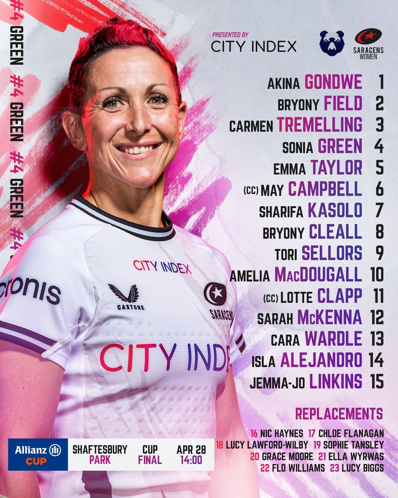 🚨𝗧𝗘𝗔𝗠'𝗦 𝗨𝗣💥 🔙 @ellawyrwas returns on the bench. 🏃‍♀️ Jemma-Jo Linkins continues at fullback. 🚫 Unchanged starting XV. Full team news 👉️ bit.ly/3WibtPd #YourSaracens💫 @CityIndex