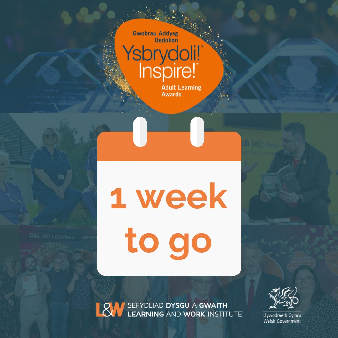 📢You have just one week to submit your entries for the Inspire! Adult Learning Awards!⌛️ Inspire us with your story⤵️ 🔗learningandwork.wales/what-we-do/ins…. 📩If you have a question about nominations, please email inspire@learningandwork.org.uk or drop us a DM. #InspireCymru24