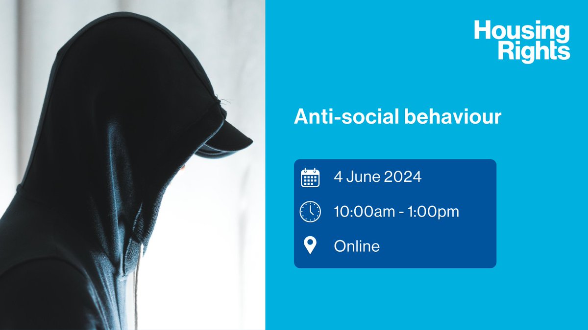 Are your clients dealing with issues surrounding antisocial behaviour? Our #HousingTrainingCourse 'Anti-social behaviour' will look at the responsibilities of both social landlords and tenants in relation to antisocial behaviour. Book now: housingrights.org.uk/training-and-e…