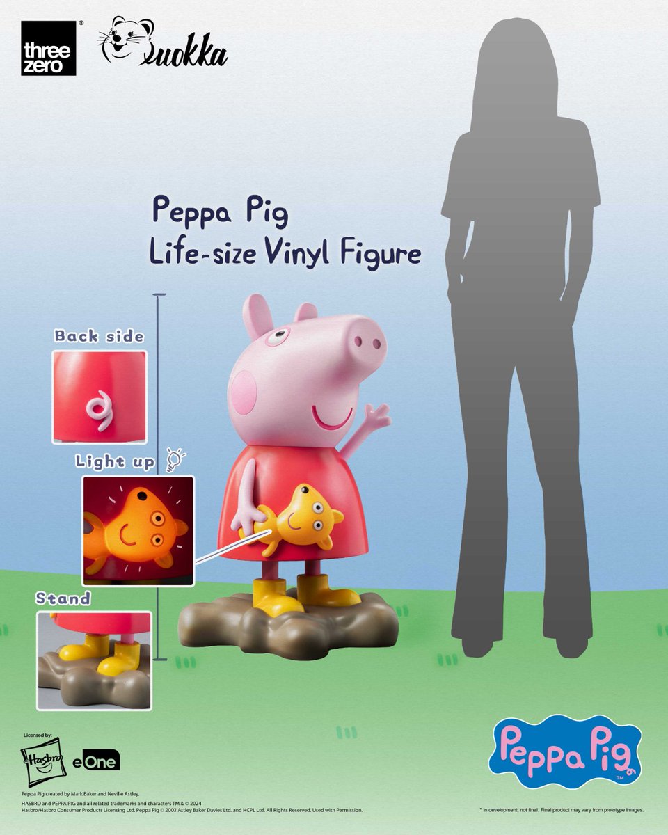Officially licensed by Hasbro, the Peppa Pig Life-size Vinyl Figure from threezero is a special release that caters to fans of all ages! Standing tall at approximately 93cm, this is our first-ever product in such a large scale. bit.ly/PeppaENG #PeppaPig #Peppa