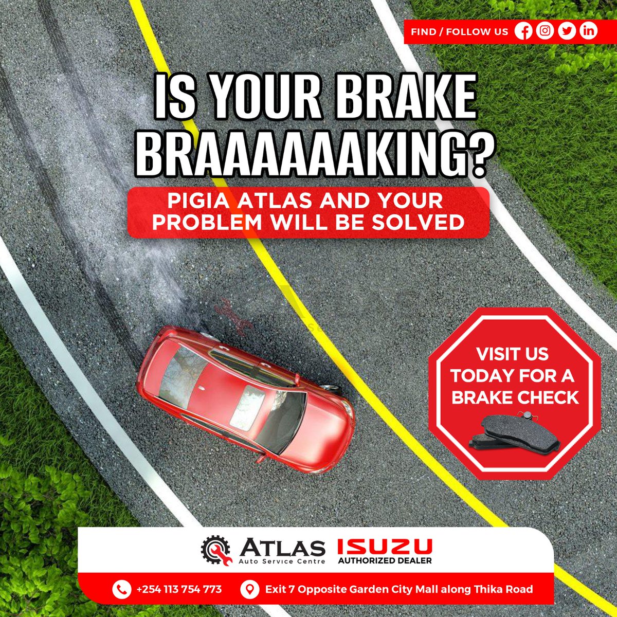 Is your brake BRAAAAAAKING? 🚗💨 Don't worry! Give @Atlasautocentre a ring, and your problem will be solved in a jiffy. Visit us today for a brake check and drive with confidence! #howcanwehelp #garage #IsuzuDeals #BrakeCheck #ProblemSolved #QualityService #PortraitMaster #kmtc