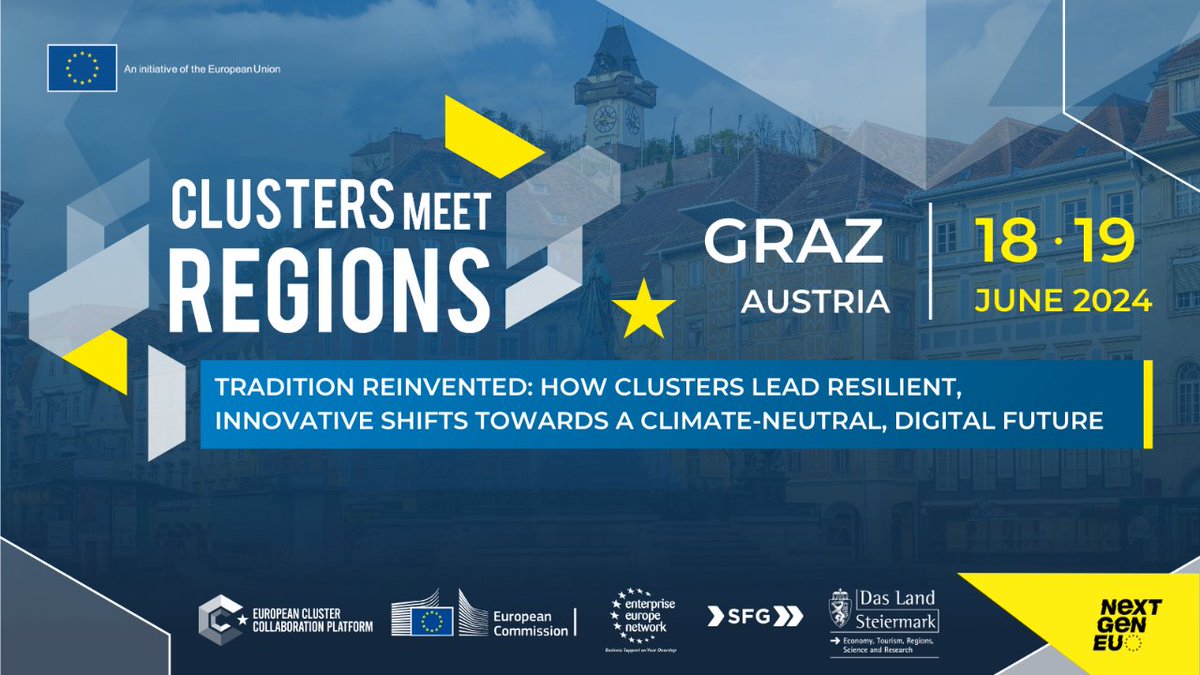 🌟#ClustersMeetRegions & #ECCPMatchmaking in Graz! 🗓️18-19 June 📍Graz, Austria #ECCPMatchmaking with @EEN_Austria, pitching sessions, site visits & more REGISTER NOW to see how Styria is aligning with EU directives while building economic resilience ➡️clustercollaboration.eu/content/cluste…