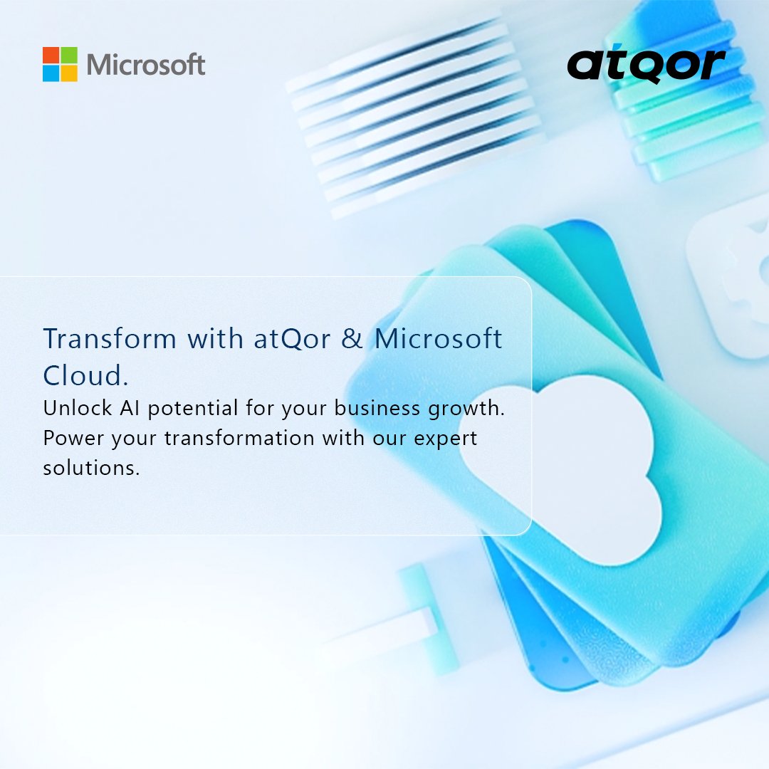 Revolutionize your business with AI! 🚀 Power your transformation with #atqor and the #Microsoft Cloud. Drive growth, understand impact, and use #AI responsibly. Contact us now! 

shorturl.at/dijuH

#microsoftcloud #AIInnovation  #CloudComputing  #DataDriven #technology