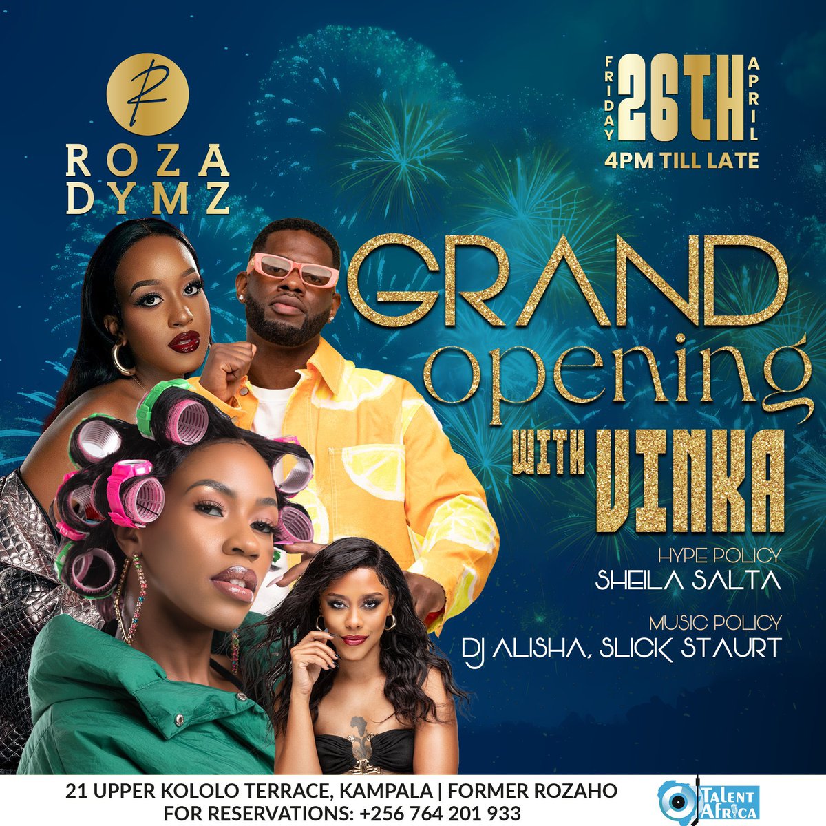 Today we make history, let's redefine the Kampala nightlife together. This evening, it's either Roza Dymz or Roza Dymz. @IamVinka, @djSlickStuart, @sheilasalta and @iamalisha250 can't wait to serve you all! #RozaDymzKLA #RozaDymzUnveiled
