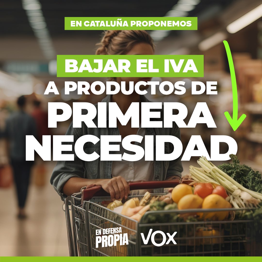 Sólo VOX propone BAJAR el IVA a todos los productos de primera necesidad. En defensa de las familias. #EnDefensaPropia 🫂