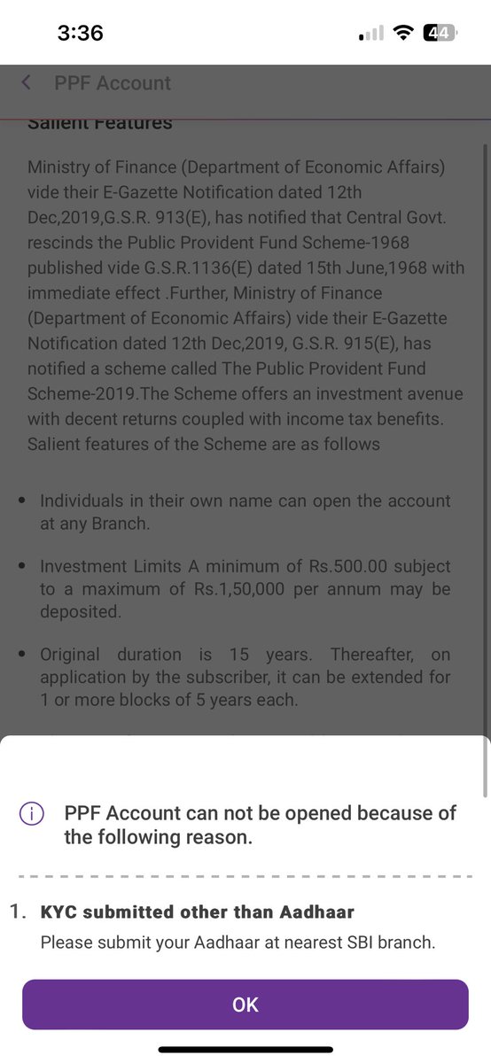 Tried opening a PPF account via SBI YONO app, but hit a KYC roadblock. 📝 Submitted docs to MVPH-1 branch, promised 24-48 hr update. Yet, the error persists! 🤔 @TheOfficialSBI, why the contradiction? 🏦 #CustomerService #BankingWoes”