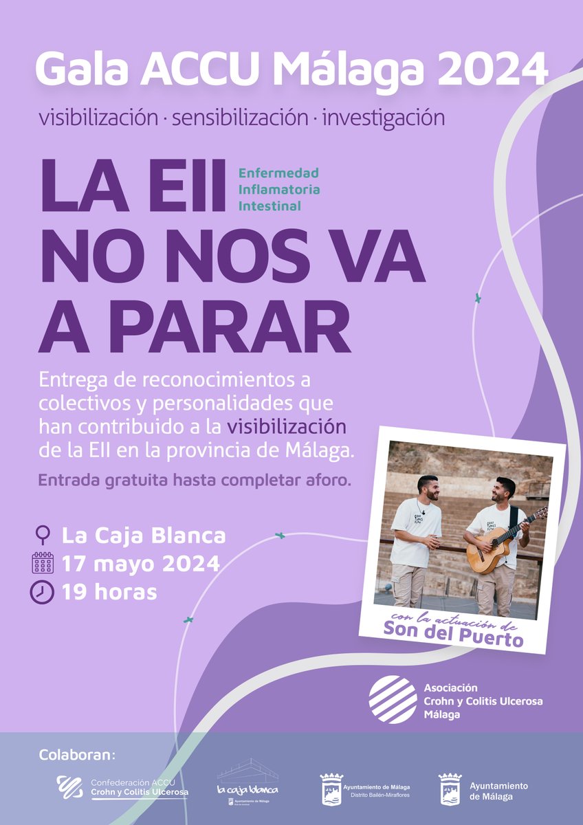 Gala ACCU Málaga 2024 - Día Mundial de la Enfermedad Inflamatoria Intestinal. 🗓 Viernes 17 de mayo. 🕖 19:00h. 📍 Auditorio de La Caja Blanca, Málaga. #laEIInonosvaaparar #VisibilidadEII #SomosUno #HaciendoACCU #DiaMundialdelaEII