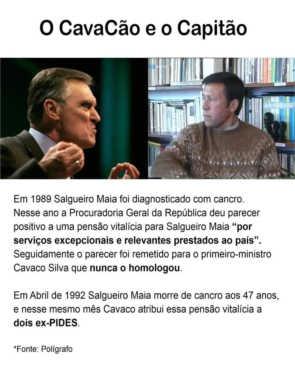 O que Cavaco Silva fez a Salgueiro Maia, capitão e herói de abril, jamais será esquecido.

Lavem a boca para falar de Salgueiro Maia.