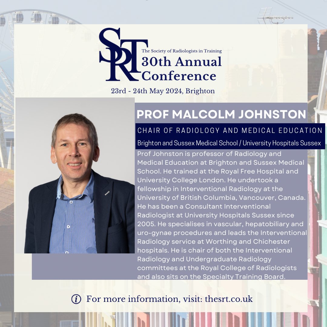 Professor Malcolm Johnston, Chair of Radiology and Medical Education, will speak about the importance of radiology in undergraduate medical education at the #SRT2024, with enlightening insights from his career as an academic radiologist!

Full programme at thesrt.co.uk