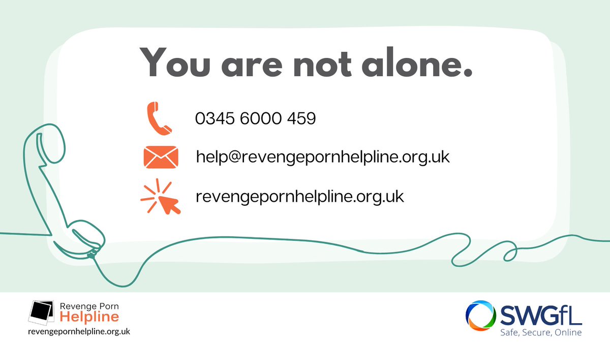 The Revenge Porn Helpline provides support for any adult living in the UK who has been impacted by intimate image abuse. If you’ve been affected by intimate image abuse, please get in touch with us. 🧡 ☎️ 0345 6000 459 ✉️ help@revengepornhelpline.org.uk 💻
