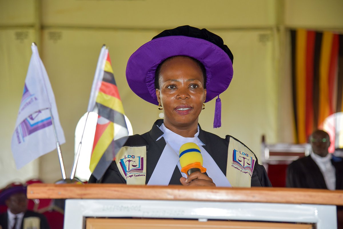Mrs. Annette Karungi Mutabingwa Head Bar Course reads out the official list of Lira Campus graduates at #51stLDCGraduation but did you know that it's also her birthday?